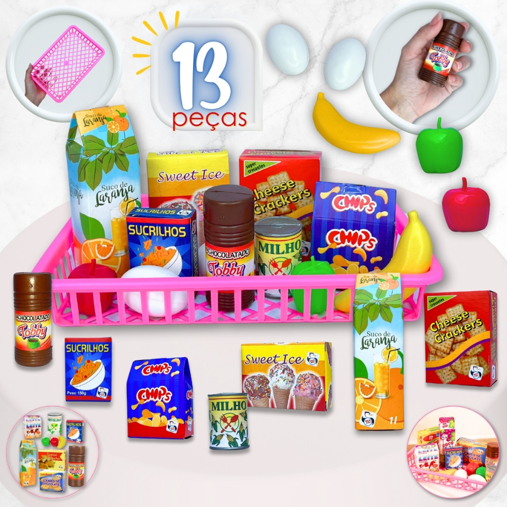 Kit acessórios de cozinha brinquedo infantil de cozinha comidinha Mini Mercado Cesta Fruta Legume