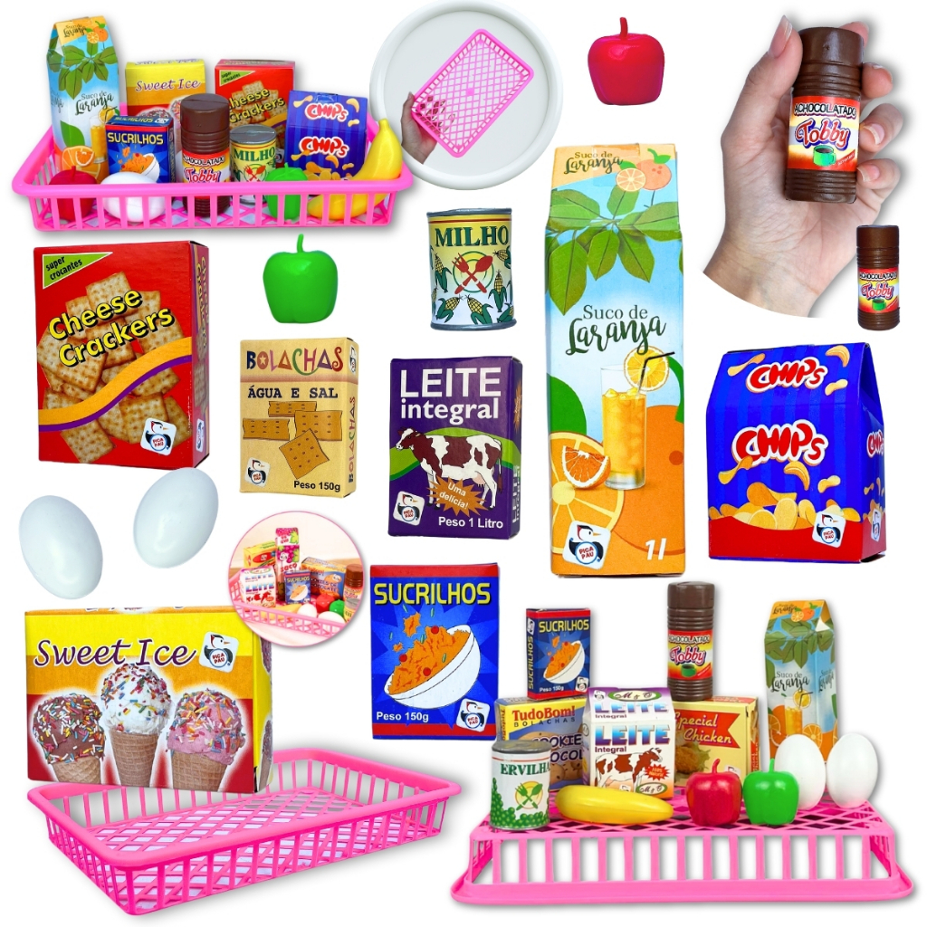 Kit acessórios de cozinha brinquedo infantil de cozinha comidinha Mini Mercado Cesta Fruta Legume