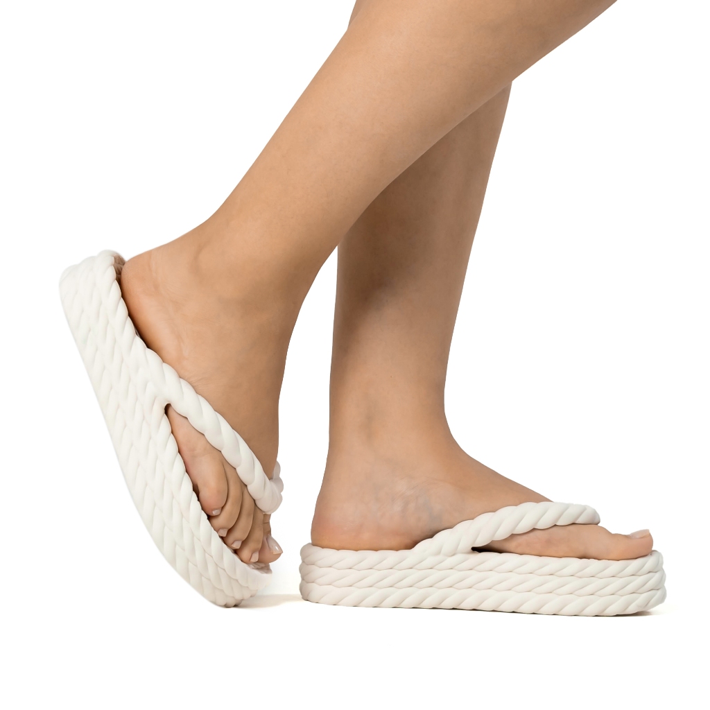 Chinelo Tamanco Sandália Feminina Papete Praia Piscina Confortável Anabela Tiras de Cordas