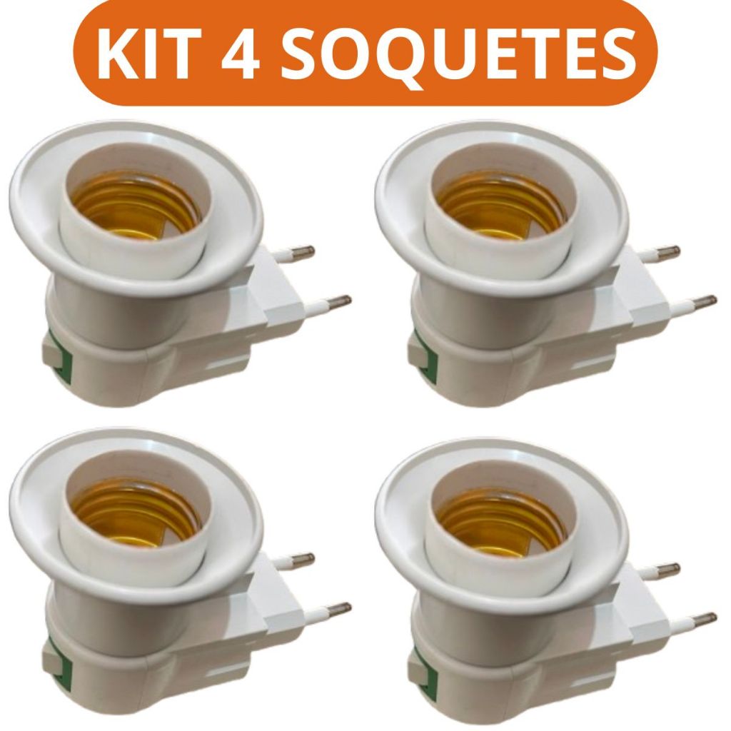 Kit 4 Soquete Bocal P/lâmpada E27 Tomada Botão Liga Desliga Tomada de Lampada Chave e Liga  Desliga