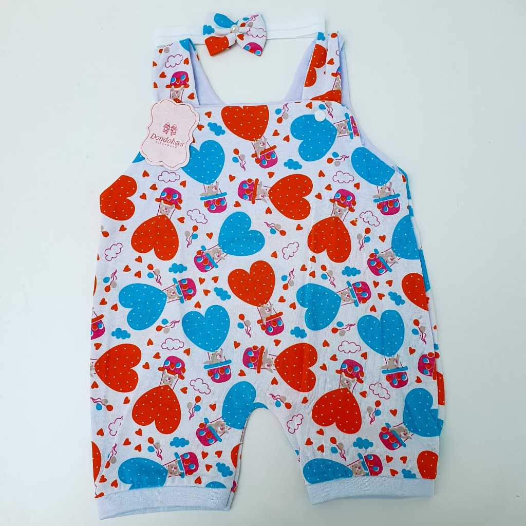 Macacão Jardineira bebê com Tiara de Cabelo Menina até 09 Meses Kit 2 peças