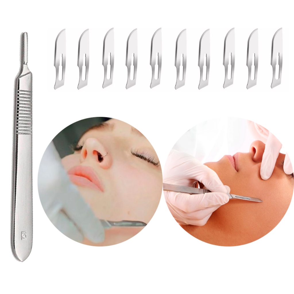 Kit Dermaplaning Cabo N° 3 + 10 Lâminas Bisturi N° 10 estética limpeza de pele dermaplaning em Oferta na Shopee