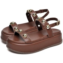 Sandalia Plataforma Feminina Marrom Com Metal Original Dubuy Helo 2074DB