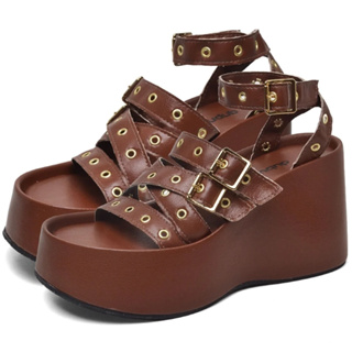 Sandalia Plataforma Feminina Fivela Dourado Tamanco Marrom Dubuy Blair 2102DB em Oferta na Shopee