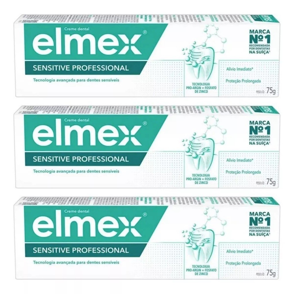 Kit 3x Elmex Sensitive Creme Dental 75g – Proteção Anticáries e Contra Sensibilidade Dentária