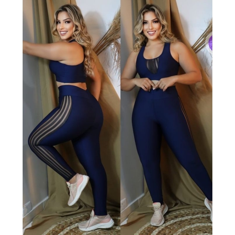 CONJUNTO ACADEMIA FITNESS Legging Tule Lateral