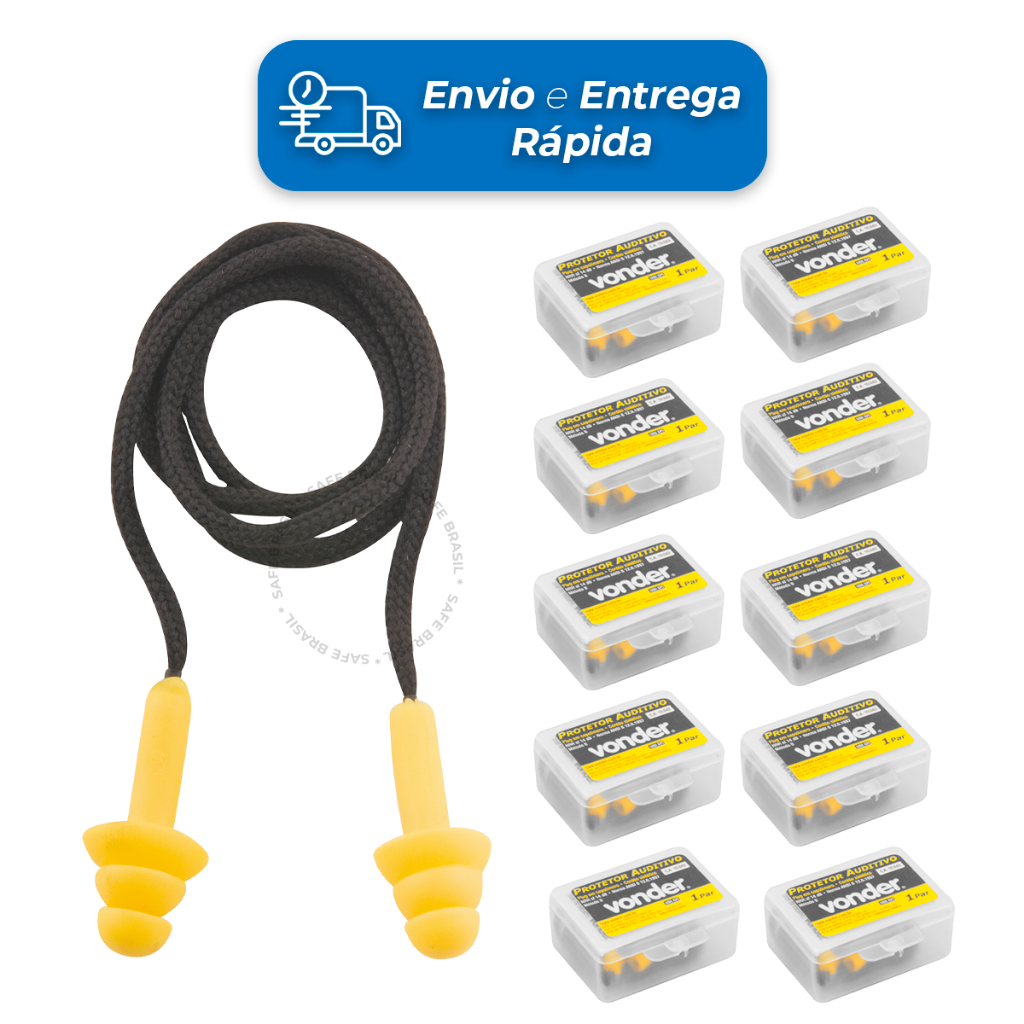 Kit 10 Protetor Auricular Tipo Plug Copolímero Cordão De Agodão Para Ouvido Abafador