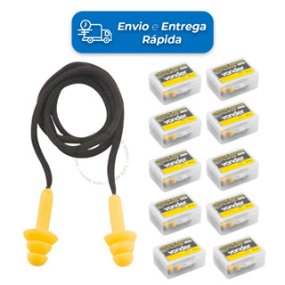 Kit 10 Protetor Auricular Tipo Plug Copolímero Cordão De Agodão Para Ouvido Abafador