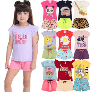 Kit Sortido 10 Peças de Roupas Infantil Menina - 5 Camisetas + 5 Bermudas - 5 Conjuntos de...