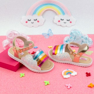 Sandália Infantil Menina Confortável Delicada Nuvem Colorida Promoção Arco-íris