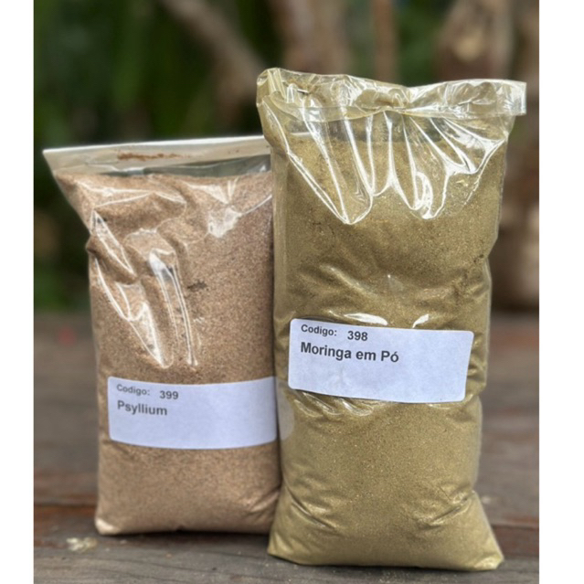 Kit Psyllium Fibra Pura + Moringa Em Pó 100% Pura 200 gramas  de cada total 400 gramas em Oferta na Shopee