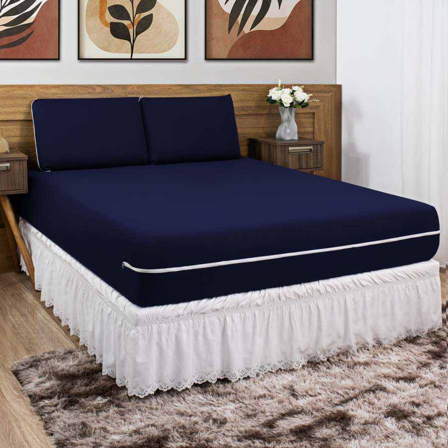 Capa de Colchão Casal Padrão + Par de Capa de Travesseiro 50x70 Malha Gel