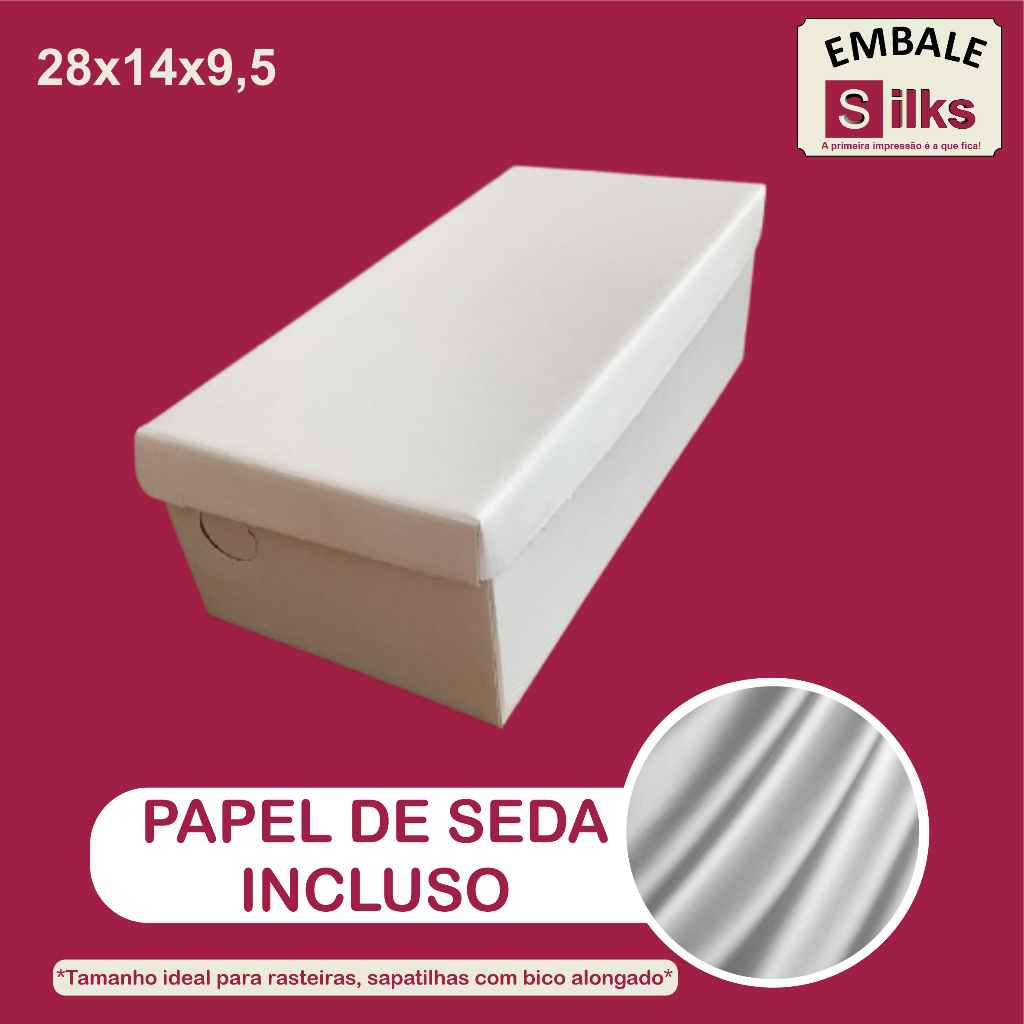 CAIXAS PARA CALÇADOS 28x14x9,5 COM BRINDE DE PAPEL DE SEDA – FÁCIL MONTAGEM em Oferta na Shopee