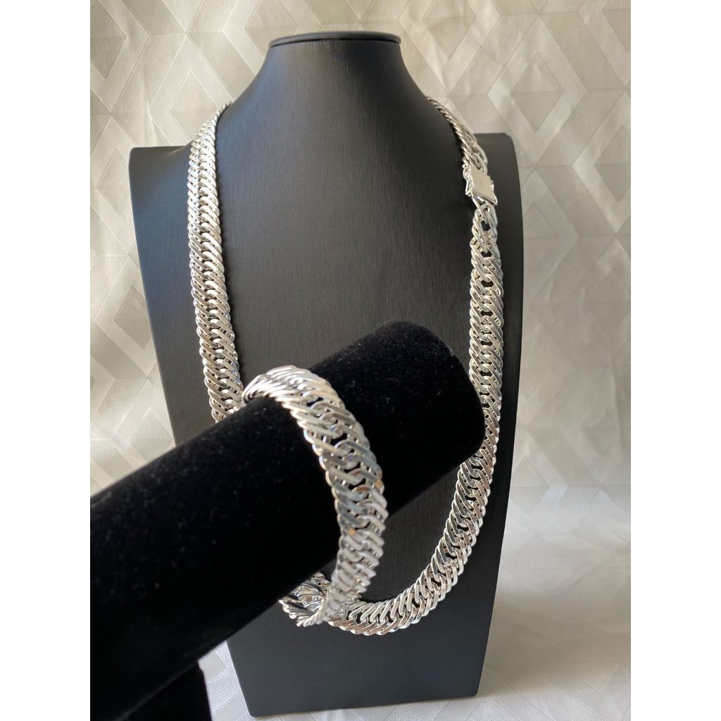 Kit Corrente de Prata elo triplo 15m Masculina 70cm + pulseira 15m 20cm prata nacional cordão