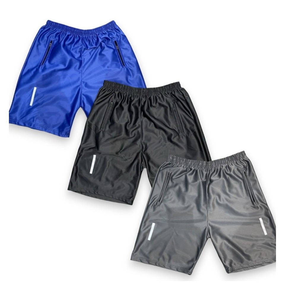 3 Bermudas Short Dry Fit Refletivo Com Zíper Masculina Casual- Treino- Academia- Exercícios- Corrida