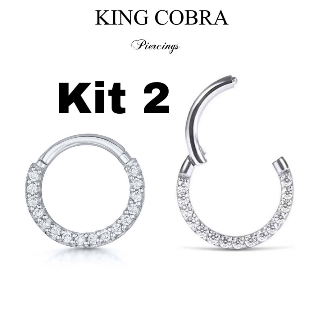 Kit 2 Piercing de Argolas Cravejadas Com Zircônia Prata e Dourado KA209 em Oferta na Shopee