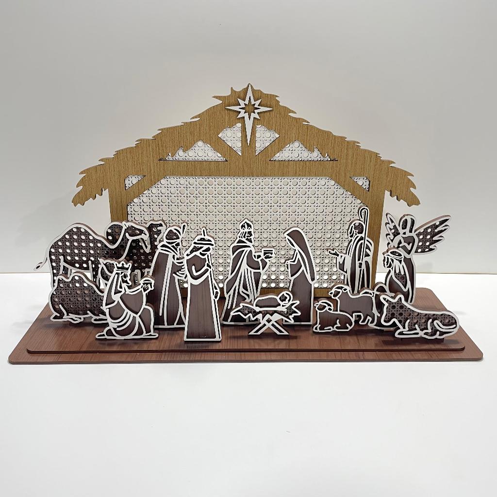 Presépio de Natal em MDF COLORIDO, 3D p/ Decoração de Natal, Presente de Natal, Modelo Tela Indiana.
