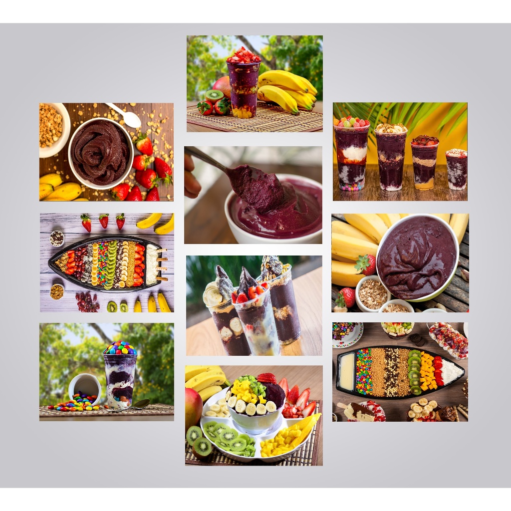 Kit 10 Quadros Açaí Tigela Copo Barca Banana Morango 21x15cm