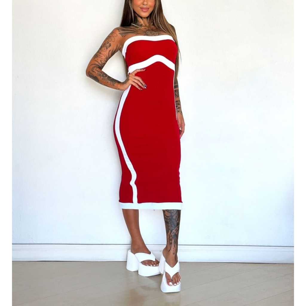 Vestido Feminino Mid tomara que caia , Vestido Midi, Vestido sexy com bojo