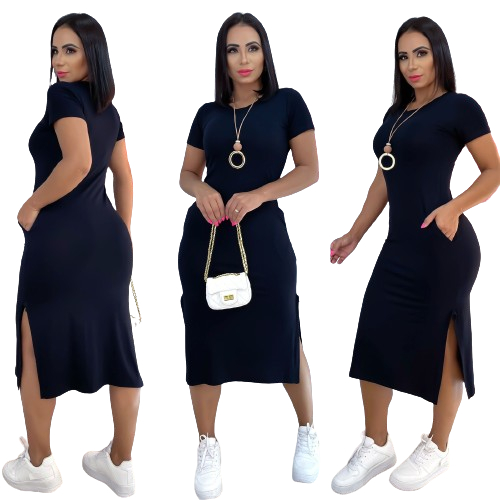 VESTIDO MIDI TENDENCIA FESTA NOITE COM FENDA NA LATERAL MODA FEMININA casal confortável longo black friday em Oferta na Shopee