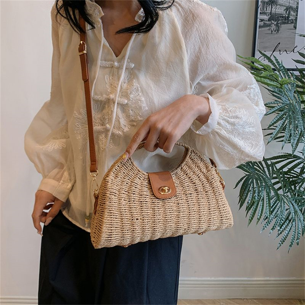 Bolsa Fashionable Woven Handbag, Versátil para Férias ou Viagens, Bolsa de Ombro ou Transv...
