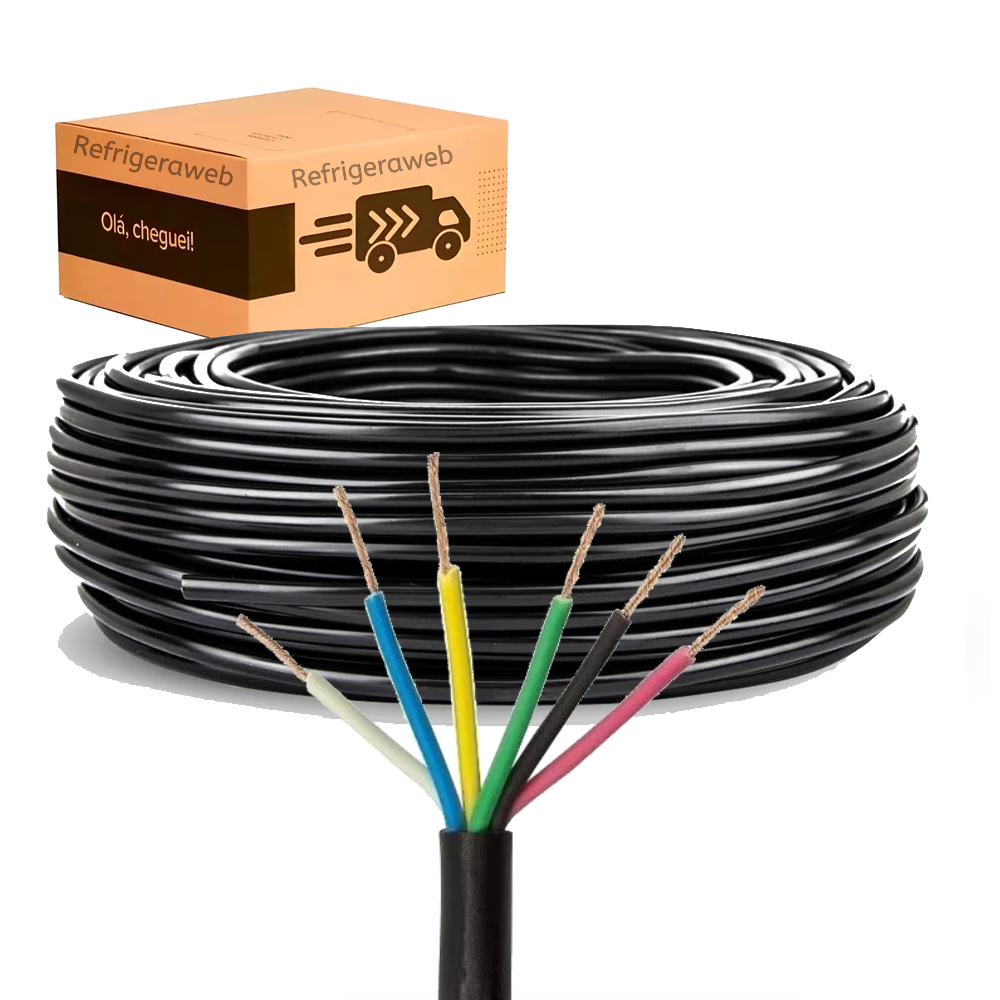 Cabo Comando Pp 6 Vias 2,5mm Rolo Preto