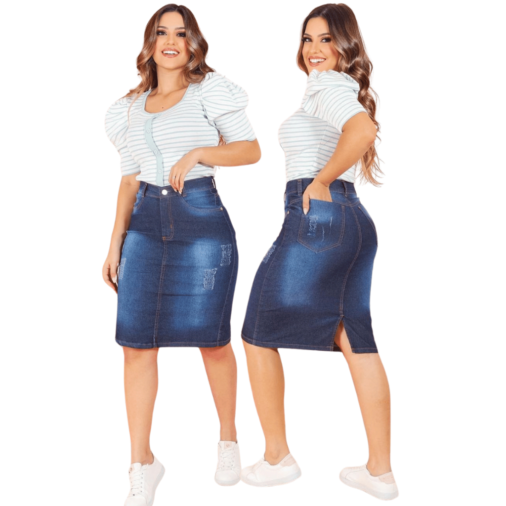 Saia Jeans Evangélica Midi Longa Godê, Super Confortável E Moderna Para O Dia A Dia