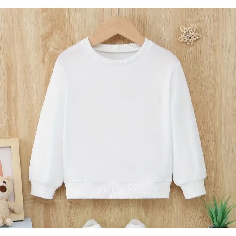 Blusa de frio infantil e juvenil moletom flanelado branco gola redonda de 2 a 12 anos