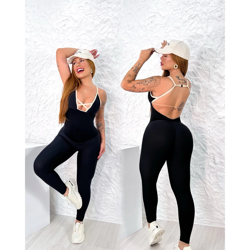 MACACÃO  CRUZADO  no decote ou MACACÃO CROSS,Gringa Costa Nua empina bumbum fitness moda academia — imagem 1