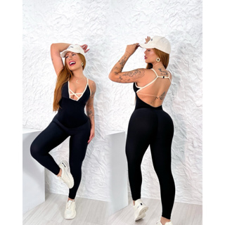 MACACÃO  CRUZADO  no decote ou MACACÃO CROSS,Gringa Costa Nua empina bumbum fitness moda academia em Oferta na Shopee