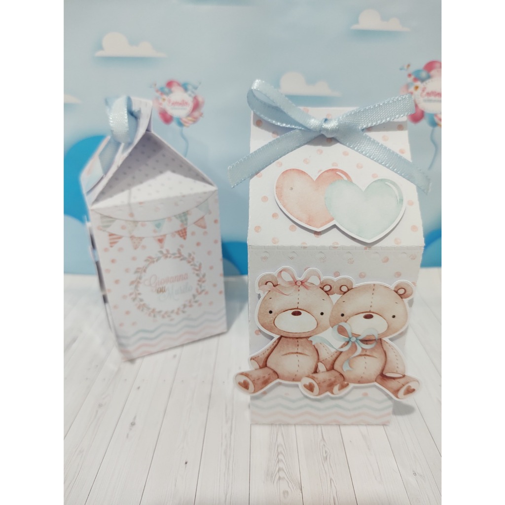 10 Caixas Milk Aplique 3D Personalizada - Chá Revelação Ursinhos