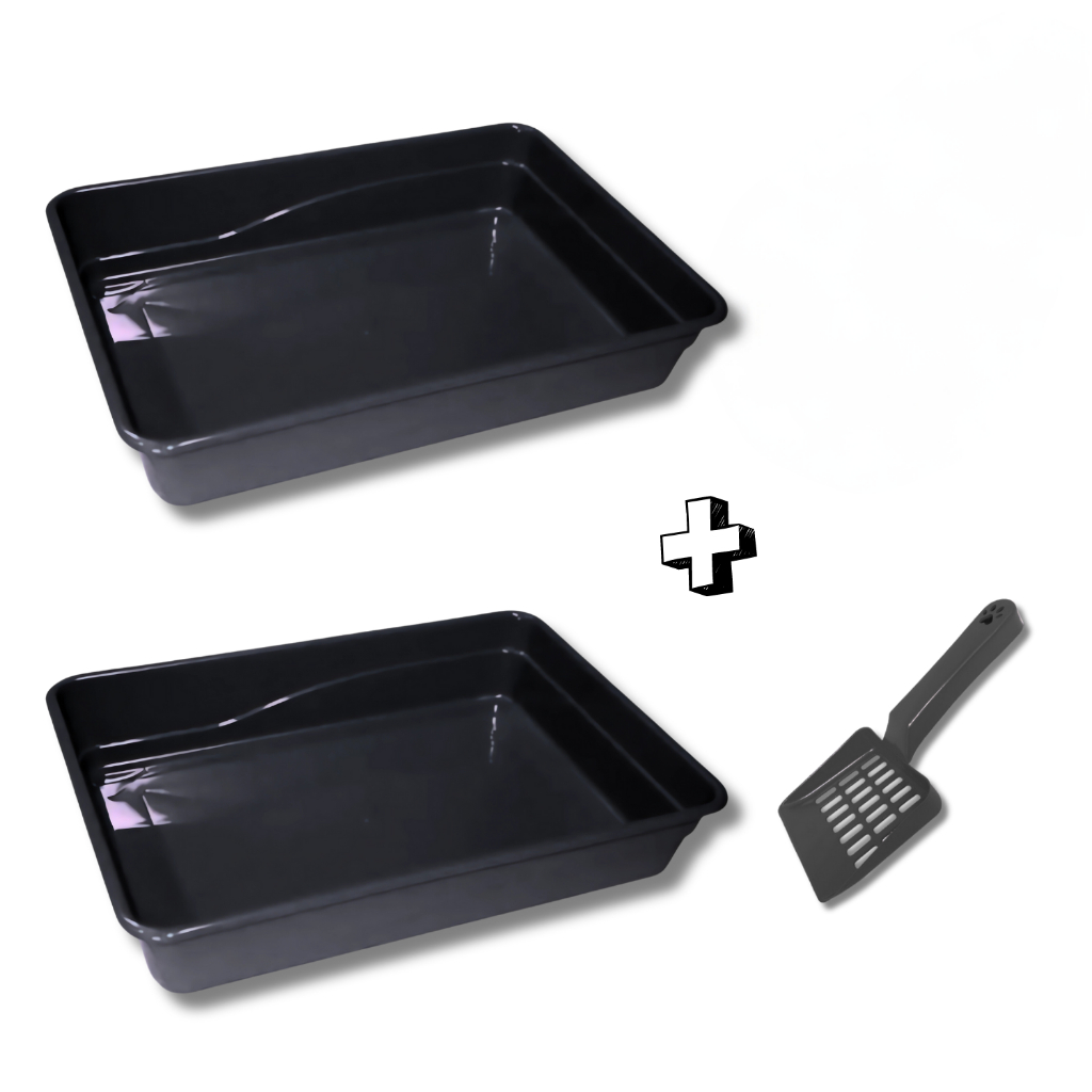 Kit 2 Caixas de Areia + 1 Pazinha para Gato Bandeja de Plástico Sanitária Pet Gatinho