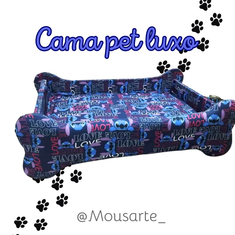 Cama pet luxo osso stitch caminha cachorro, gato