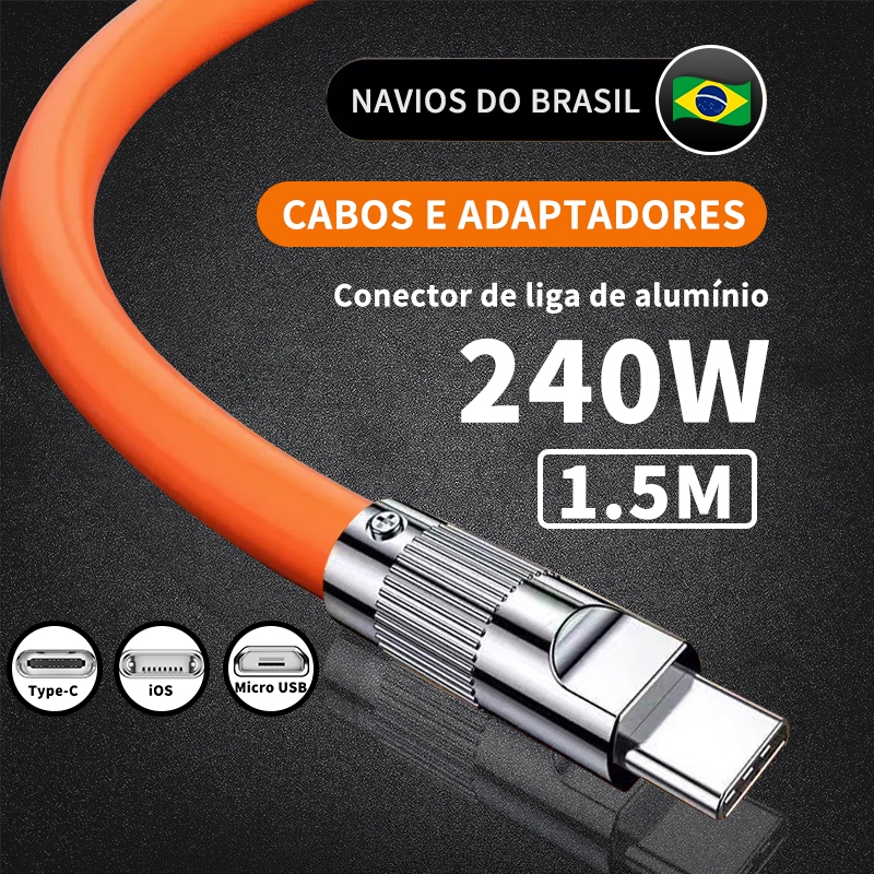 Cabo de dados de carregamento rápido tipo C V8 Micro USB iP 240W 6A 1,5M Cabo de dados Silicone líquido em Oferta na Shopee
