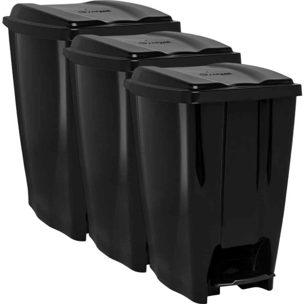 Kit 3 Lixeiras com Pedal 40 litros em Plastico Reforçado Multiuso Cozinha Banheiro ECO Nature Jaguar Utilidades