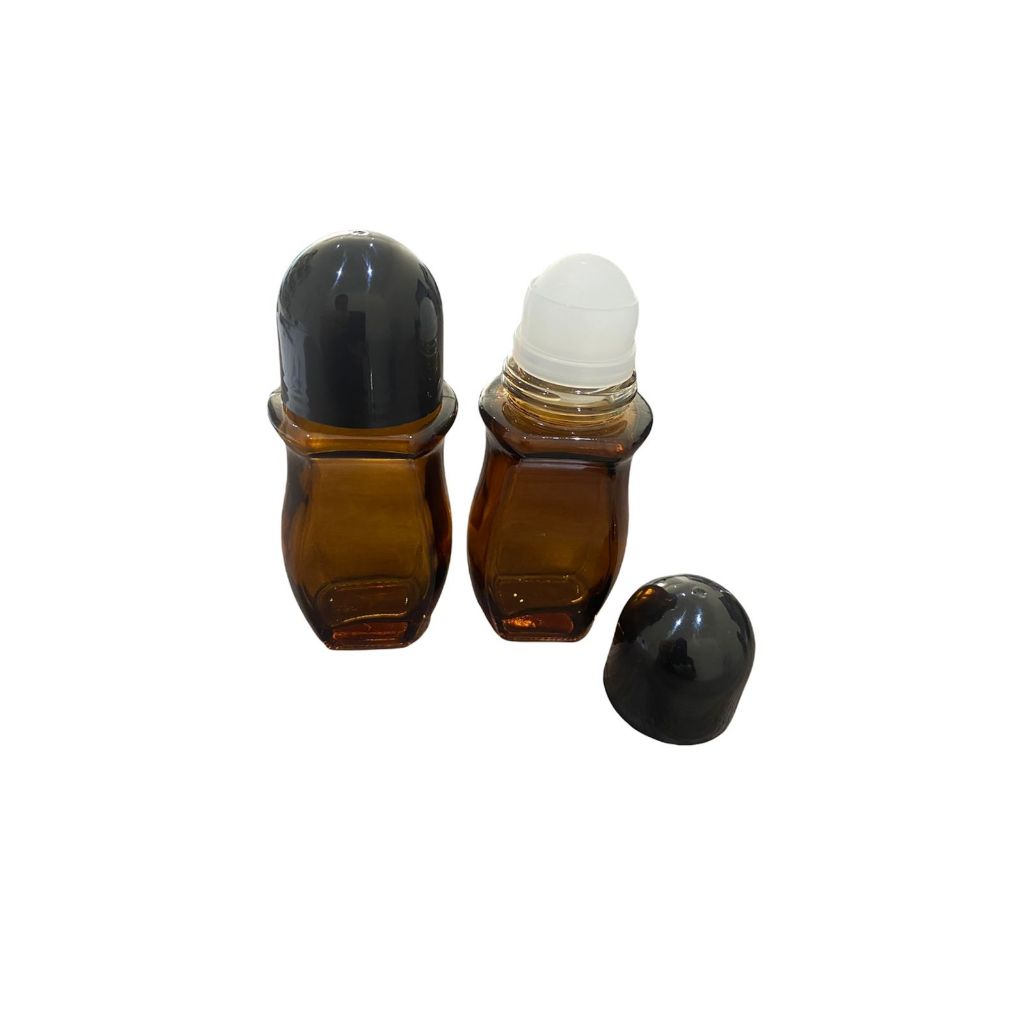 Frasco vidro âmbar 50ml desodorante com esfera rollon plástica 03 ou 05 unidades