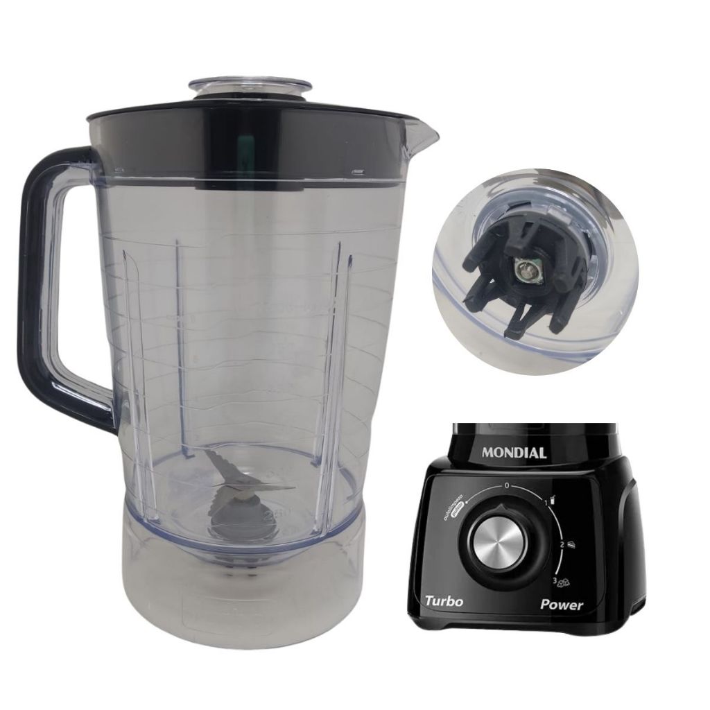 Jarra de Liquidificador Mondial Modelo Turbo Power L99 Tampa Preta