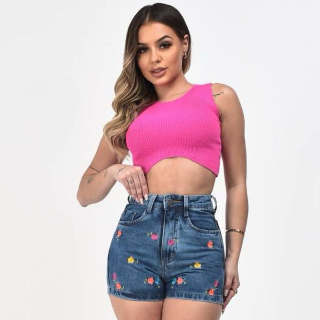 Shorts Jeans Bordado Linha Premium em Oferta na Shopee