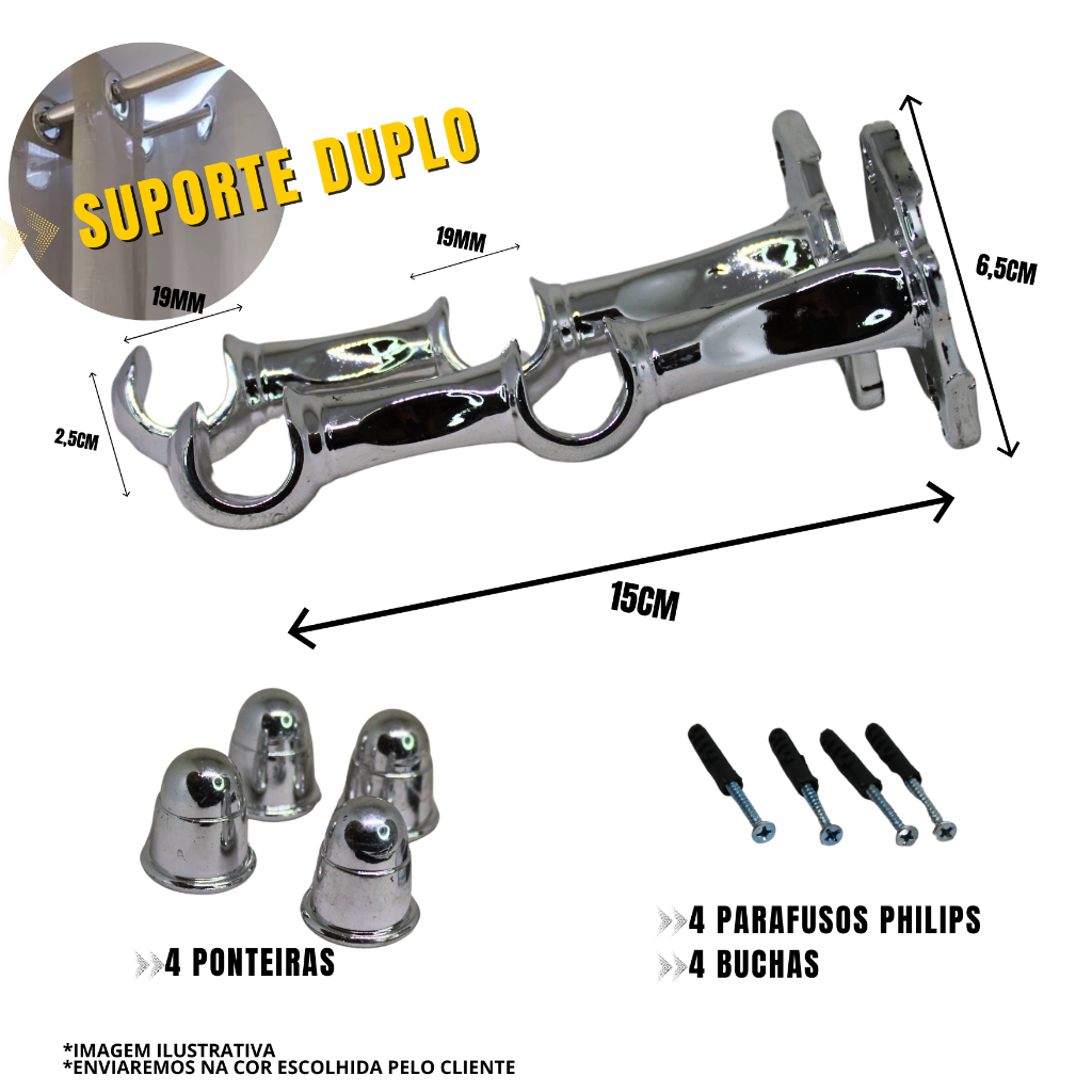 Kit Suporte Duplo para Varão 19mm várias Cores em Oferta na Shopee