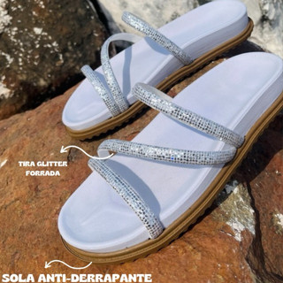 Sandália Papete Feminina Com Strass Super Leve e Confortável em Oferta na Shopee