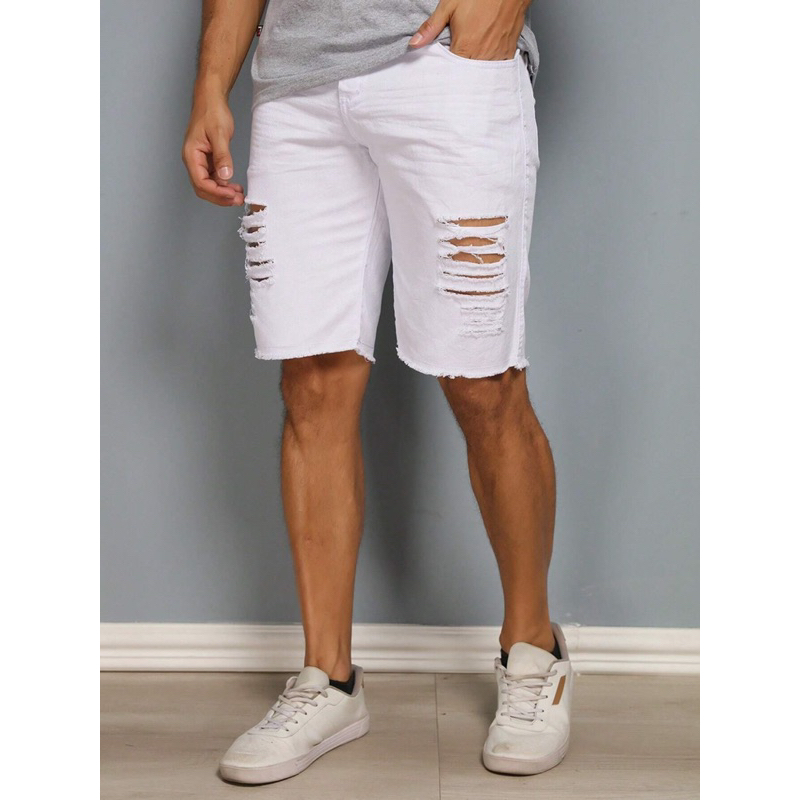 Bermuda Jeans sarja Lavagem Masculino Rasgada Desfiada