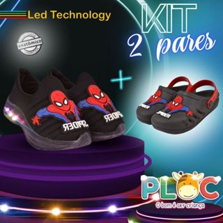 2 PARES PLOC [TÊNIS+SANDÁLIA]  HOMEM ARANHA LED07+BAB07 em Oferta na Shopee