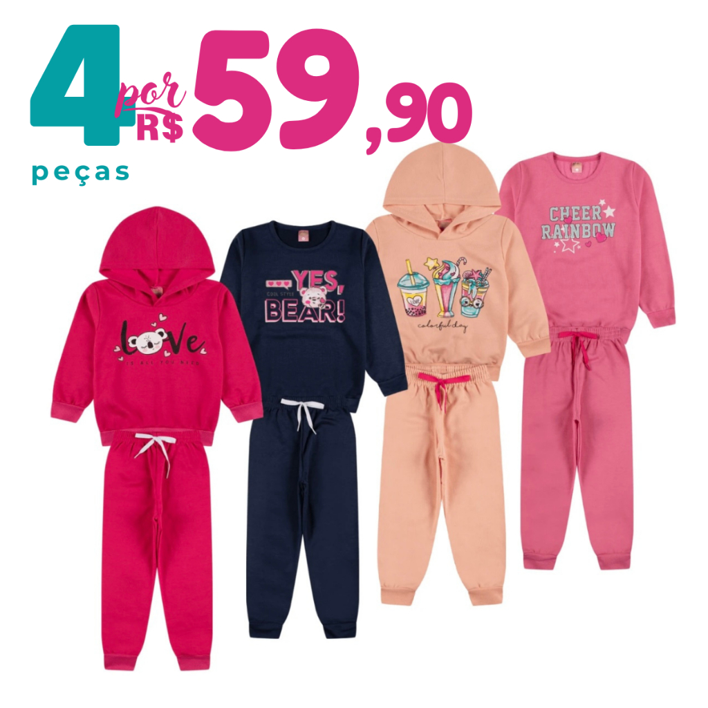 Roupa Infantil Menina Kit 4 peças de Roupa menina Conjunto Infantil Menina Moletom