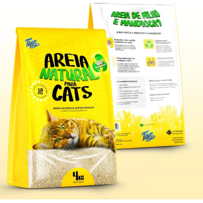 Kit 2 Areias Higiênicas Biodegradáveis para Gatos de 4 Kg Tiger Cats - Total 8Kg em Oferta na Shopee