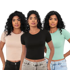KIT 3: Baby Tee Feminina - Blusa Slim Fit Manga Curta - Blusa de Compressão