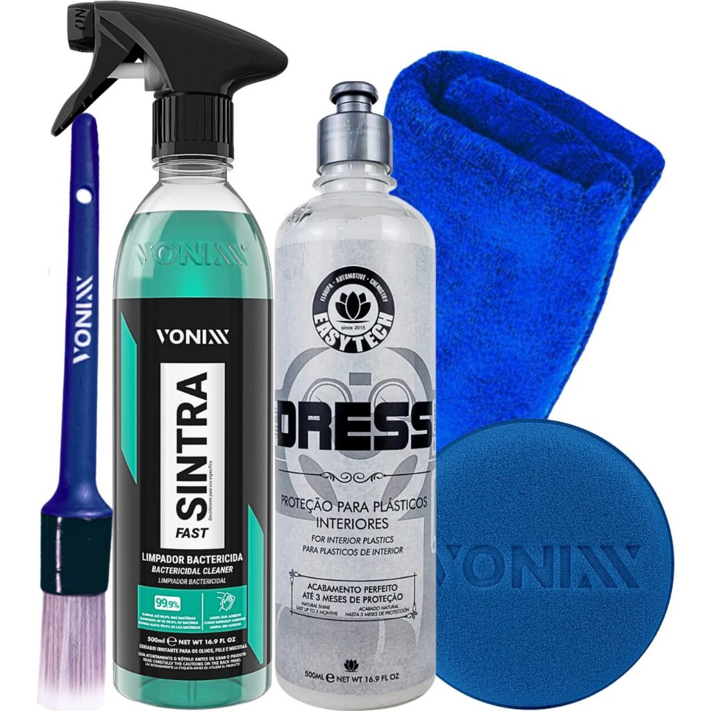 Kit Limpeza e Revitalização Interna de Automovel Dress Easytech 500ml Sintra Fast Vonixx Pincel Pano - Spare Parts and Accessories for Vehicles