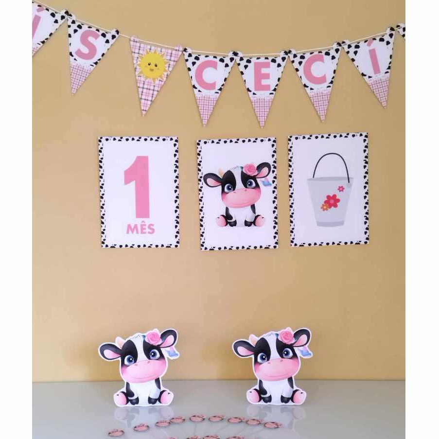 Vaquinha menina Kit festa na mesa decoração infantil só um bolinho personalizado para aniversário e mesversário Tetê