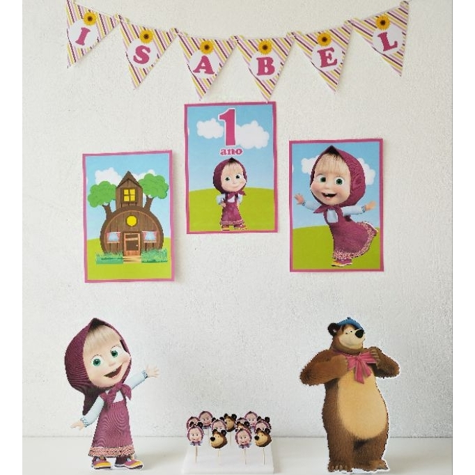 Masha e Urso kit festa na mesa decoração infantil só um bolinho mimo personalizado para mesversário e aniversário
