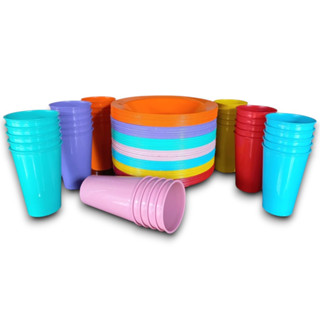 Kit 15 Copos 300ml + 15 Pratos Fundos Redondos de Plástico Festas, Merenda, Crianças em Oferta na Shopee
