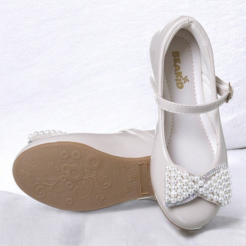 Sapatilha Infantil Feminina Beakid Com Laço em Pérolas e Pedrarias, Palmilha Moldada e Confortável em Oferta na Shopee